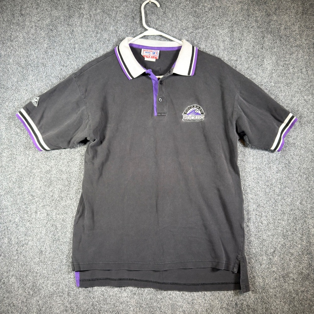 90s Colorado Rockies Polo Shirt Mens M Apex One MLB Black Vintage  Baseball
